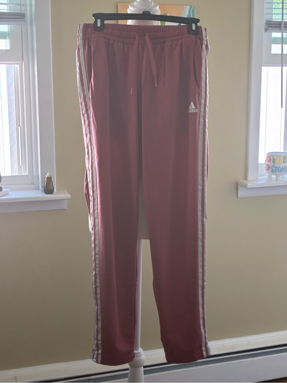 Classic Adidas track pants with elastic waist and drawn cord.